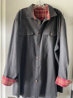 Men's Gray Flannel-Lined Button-Up Shirt Jacket
